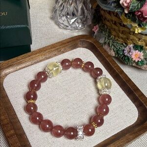 One-of-a-Kind Brand New Strawberry Quartz & Citrine Bracelet